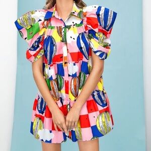 SHEIN Multicolor Patchwork Button Dress
